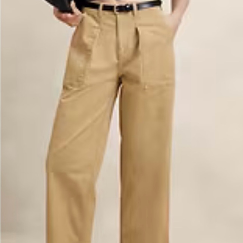 Banana Republic Pleated Cropped Authentic Chino Barrel Pants Khaki Brown Sz 10